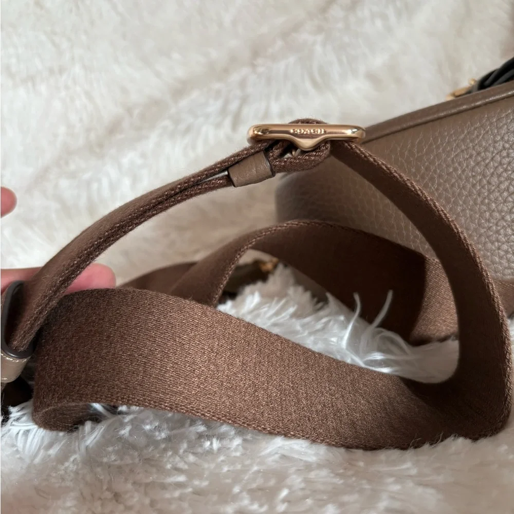 Coach Taupe Pebbled Leather Flap Crossbody with Gold Hardware
